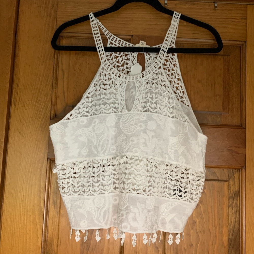 POL White Lace Tank Top